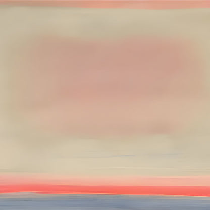 Hand-Painted Coral & Blue Abstract Color Field Oil Painting on Canvas