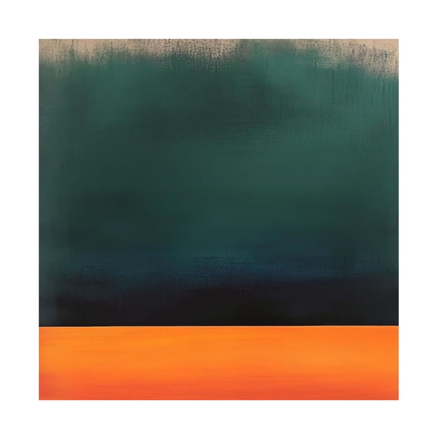 Modern Hand-Painted Rothko-Style Oil Painting in Teal and Warm Orange