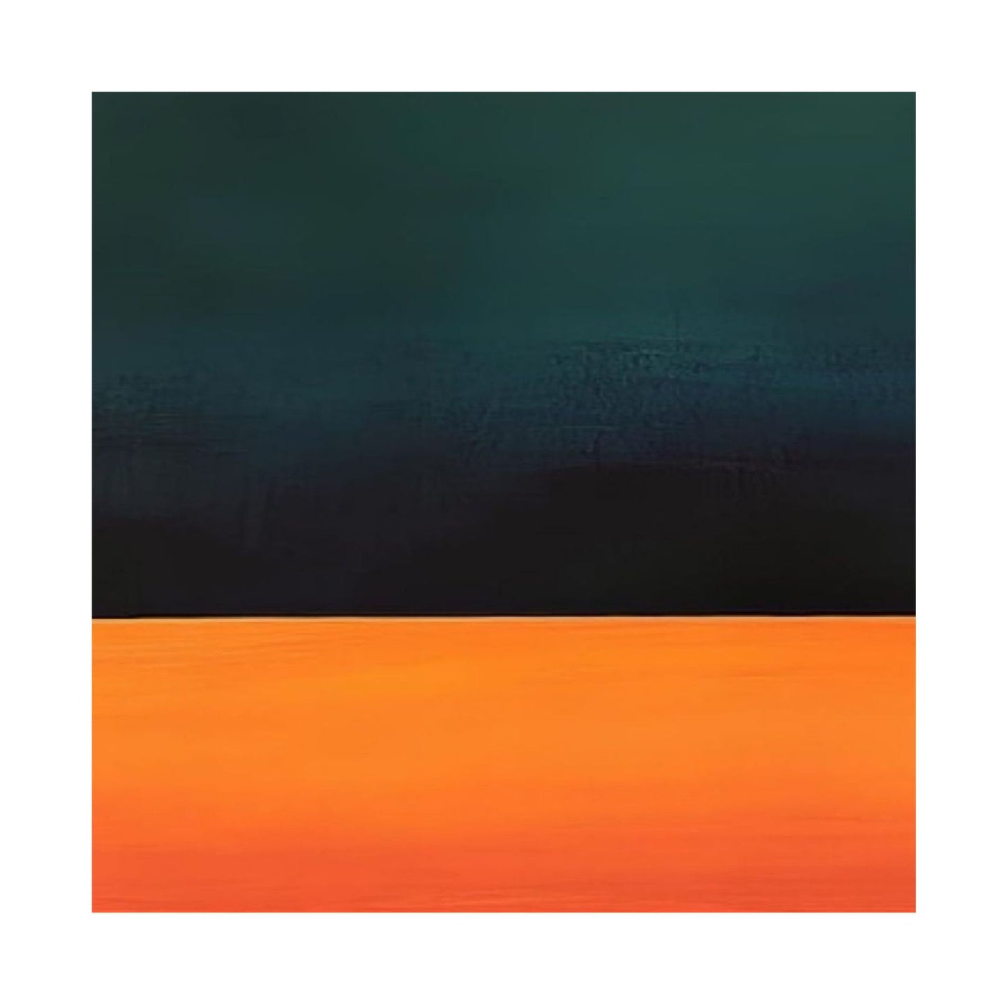 Modern Hand-Painted Rothko-Style Oil Painting in Teal and Warm Orange
