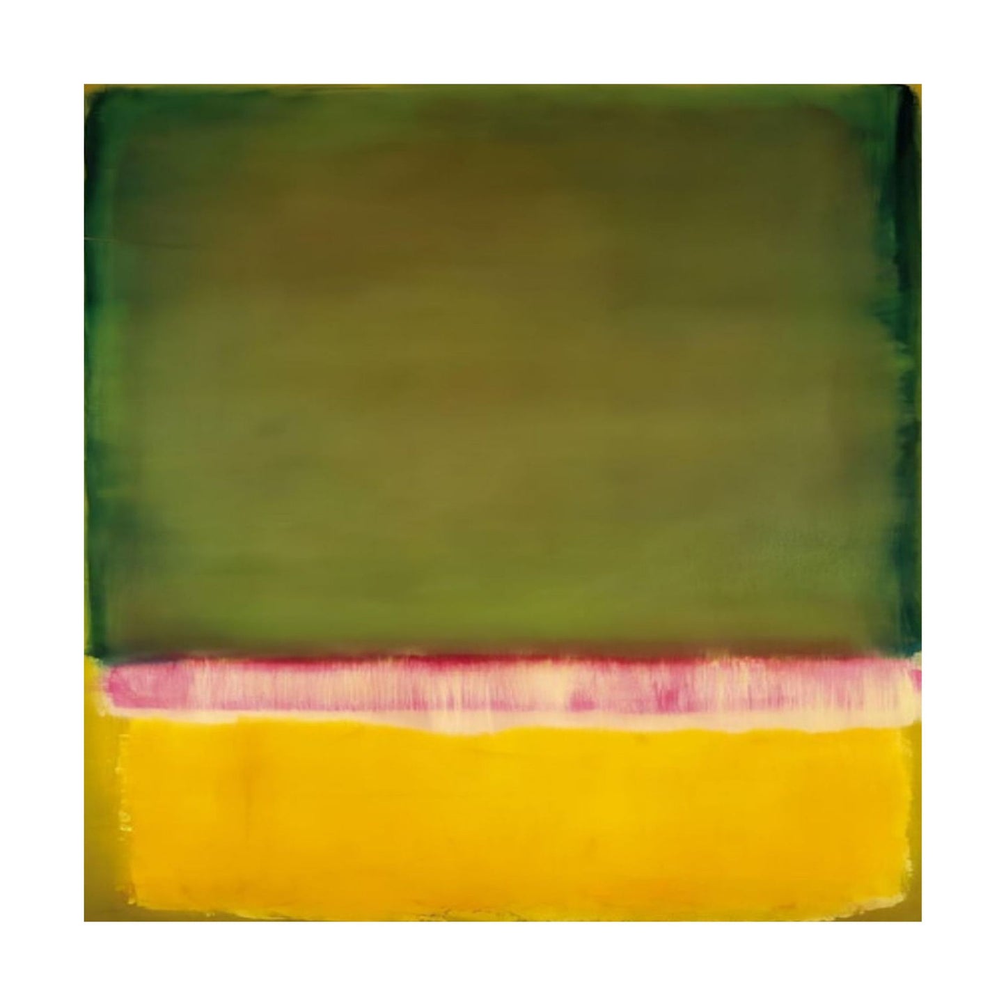 Minimalist Hand-Painted Olive Green & Yellow Rothko-Style Oil Canvas Art