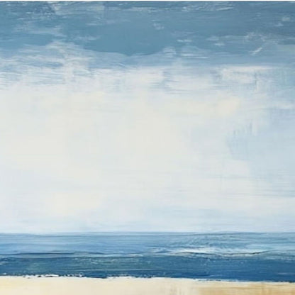 Hand-Painted Abstract Coastal Horizon – Sky & Deep Blue Oil Canvas