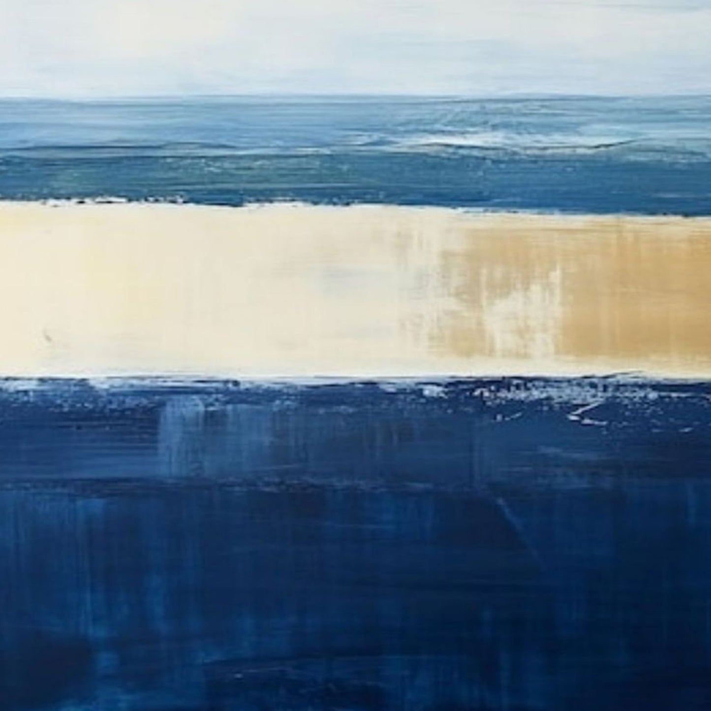 Minimalist Hand-Painted Sky Blue, Deep Blue & Sand Rothko-Style Oil Canvas Art