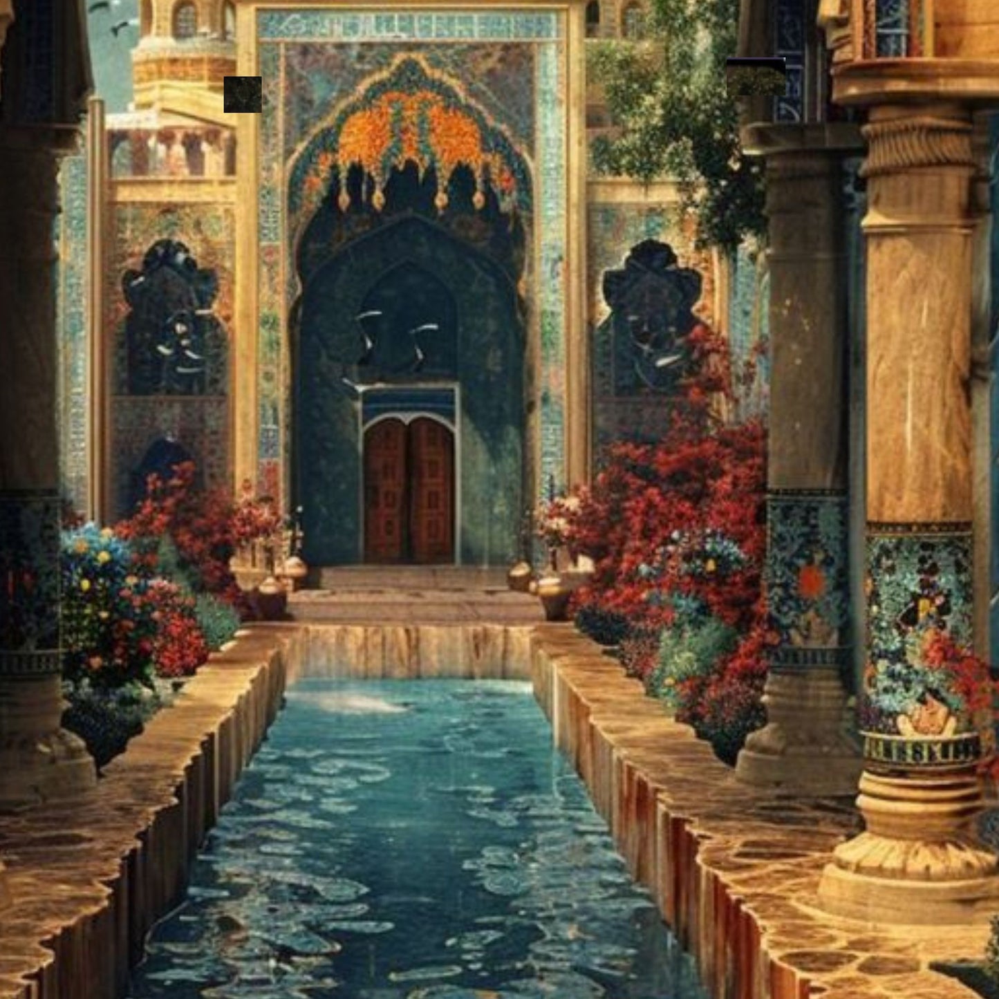 Islamic Palace Garden with Reflecting Pool Hand-Painted Oil Canvas Wall Art