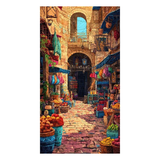 Modern Islamic Market Street Hand-Painted Middle Eastern Bazaar Canvas Wall Art
