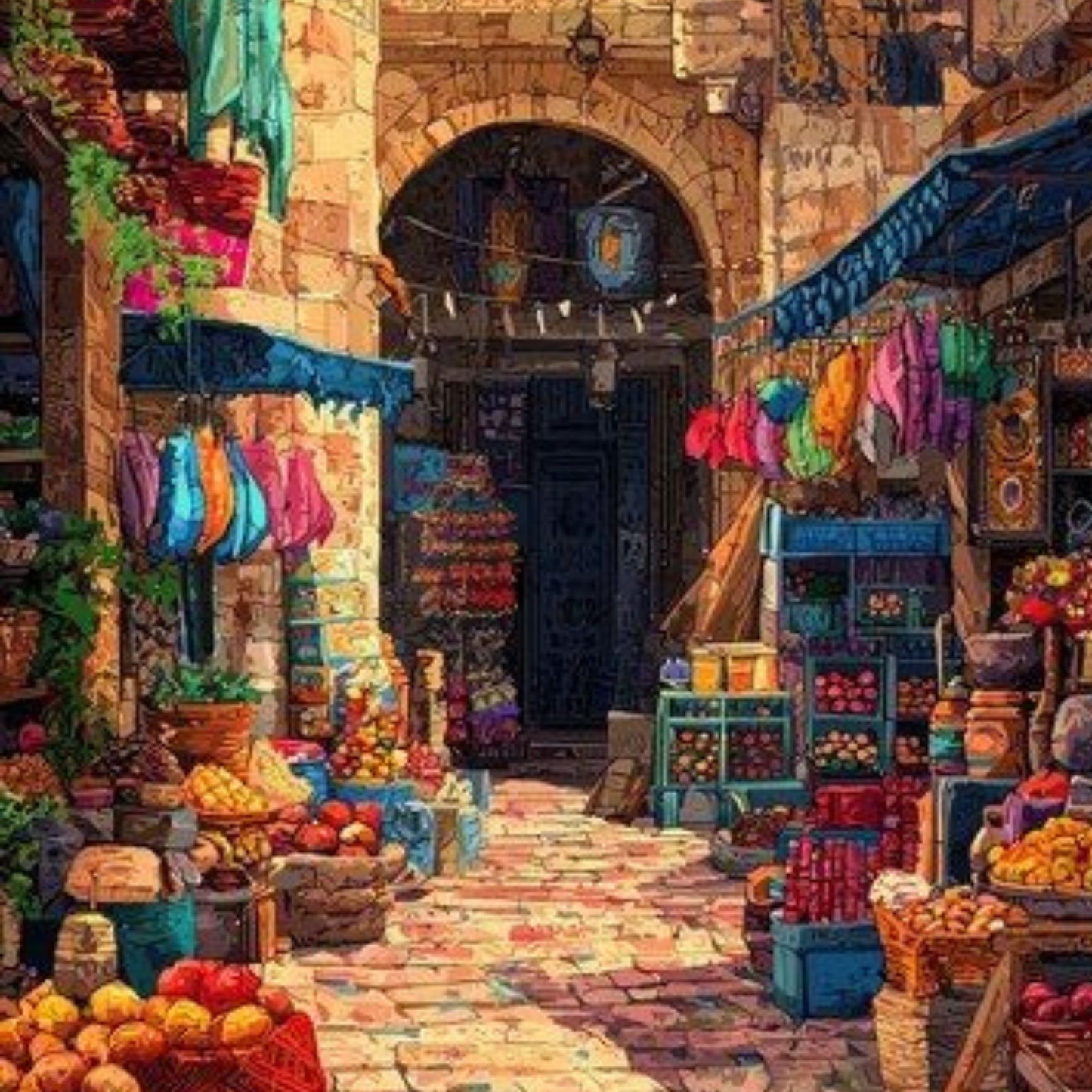 Modern Islamic Market Street Hand-Painted Middle Eastern Bazaar Canvas Wall Art