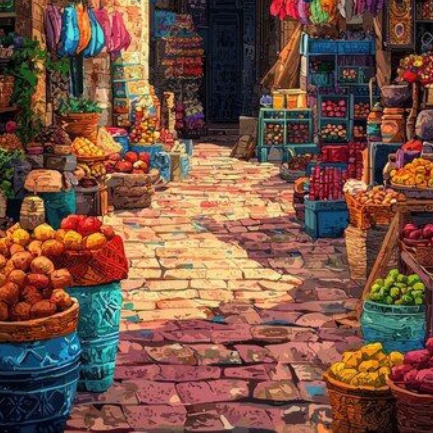 Modern Islamic Market Street Hand-Painted Middle Eastern Bazaar Canvas Wall Art