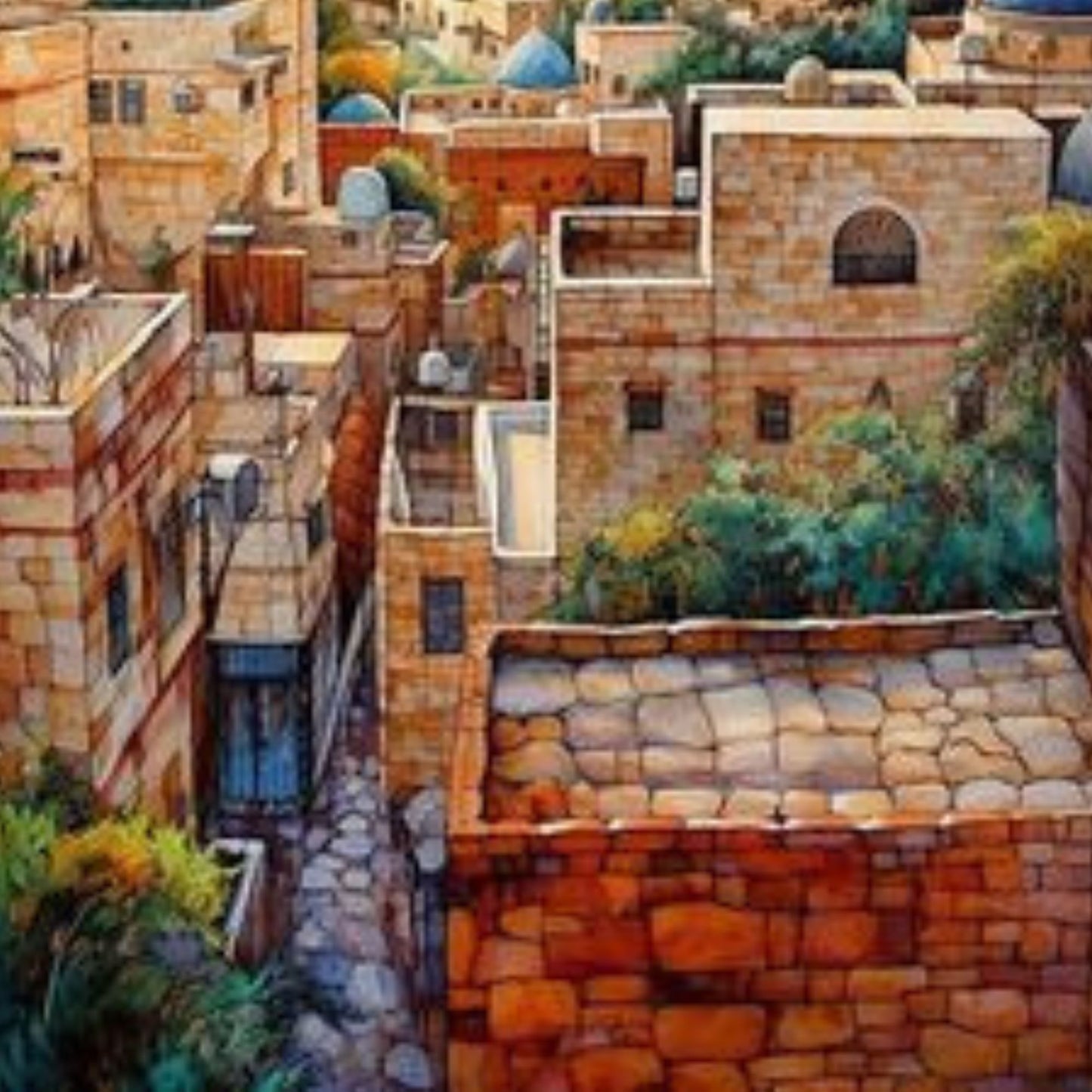 Luxury Islamic Sunset Cityscape Hand-Painted Wall Art