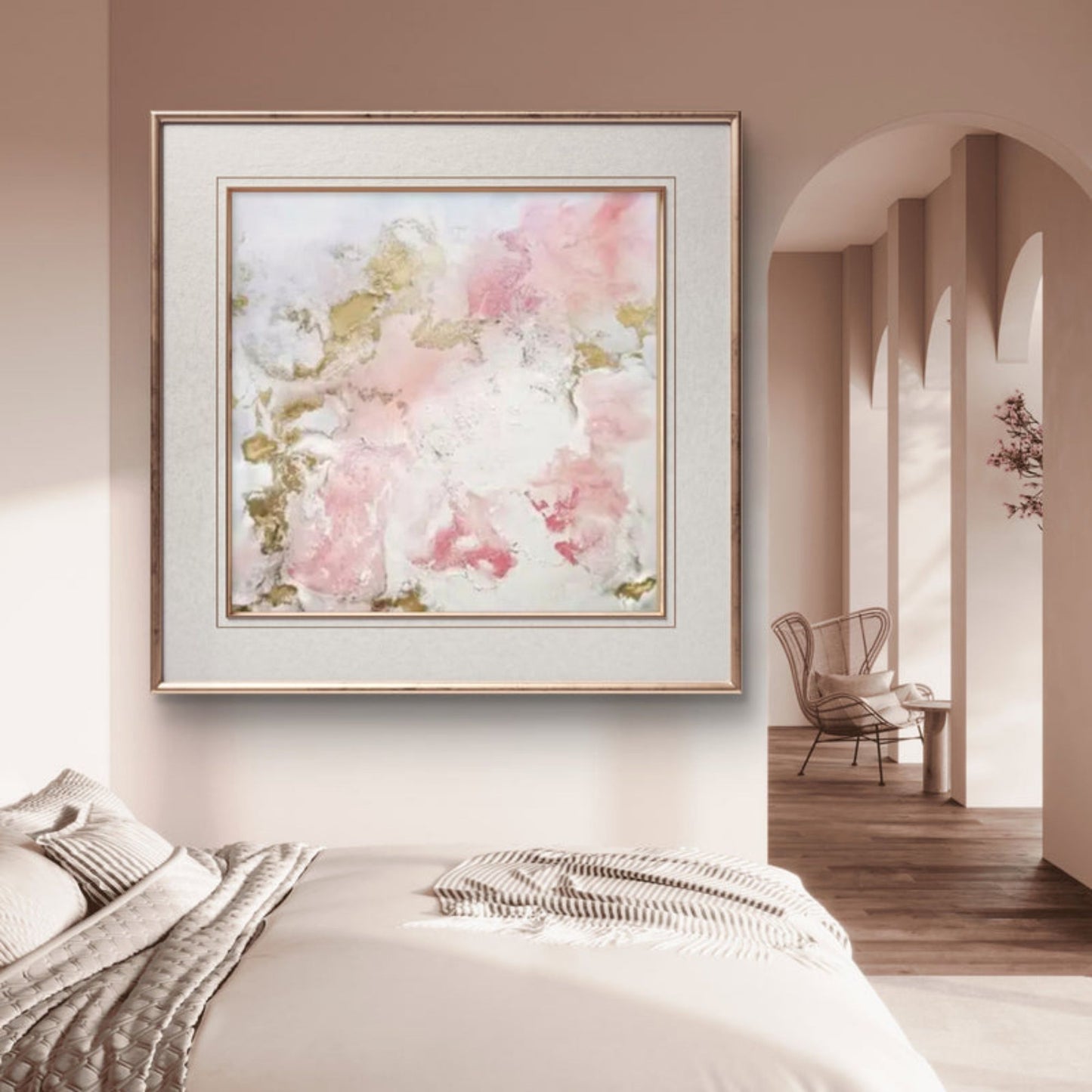Blush Serenity – Modern Textured Abstract Canvas Painting