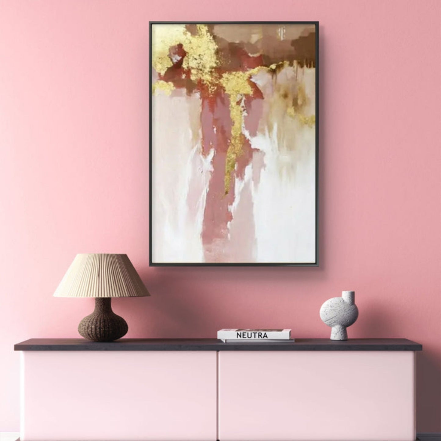 Golden Veins – Modern Abstract Blush and Gold Canvas Painting