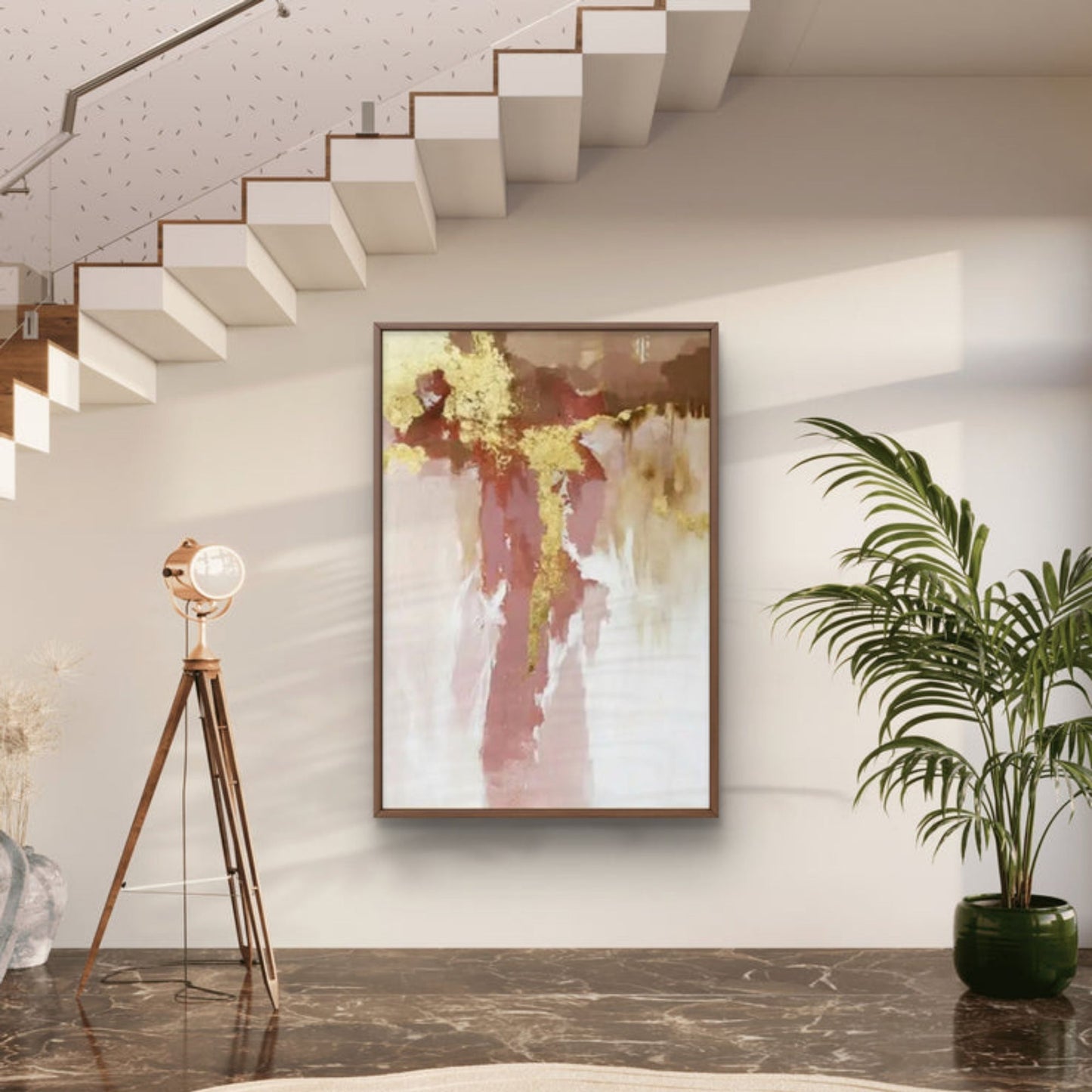 Golden Veins – Modern Abstract Blush and Gold Canvas Painting