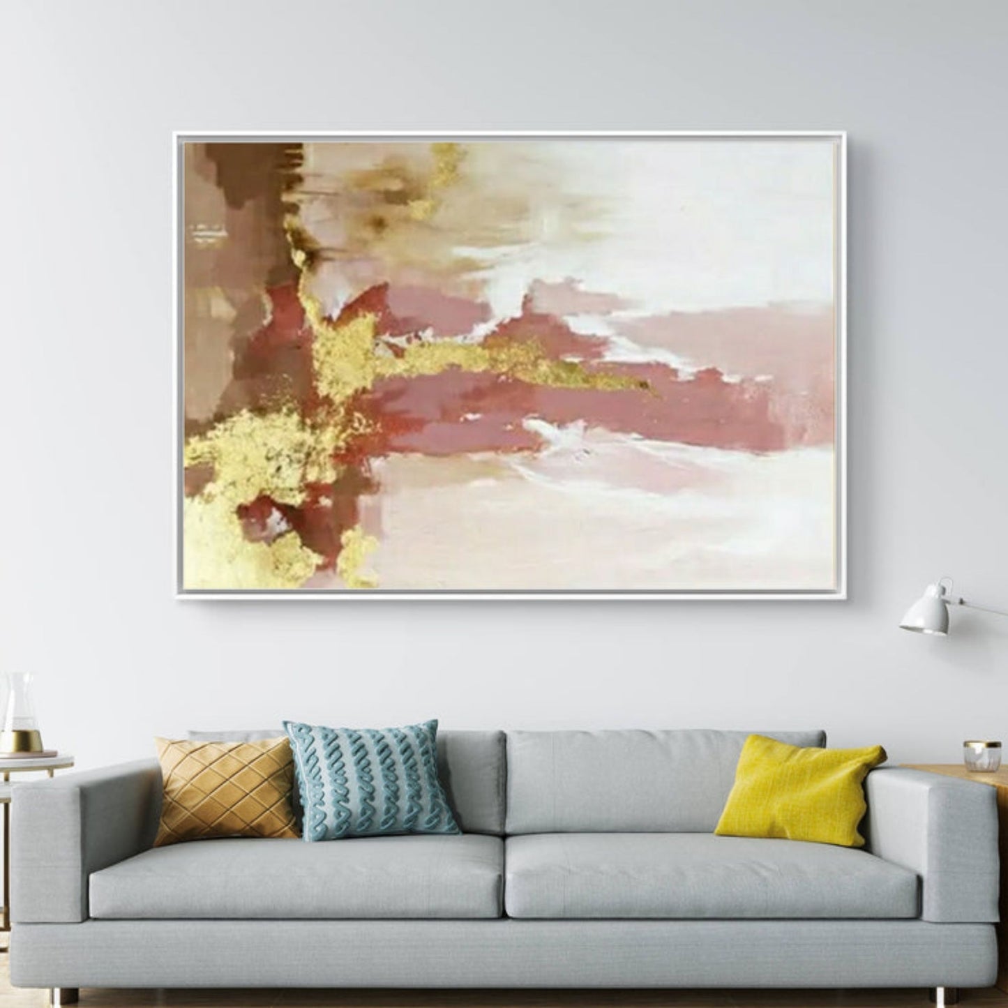 Golden Veins – Modern Abstract Blush and Gold Canvas Painting