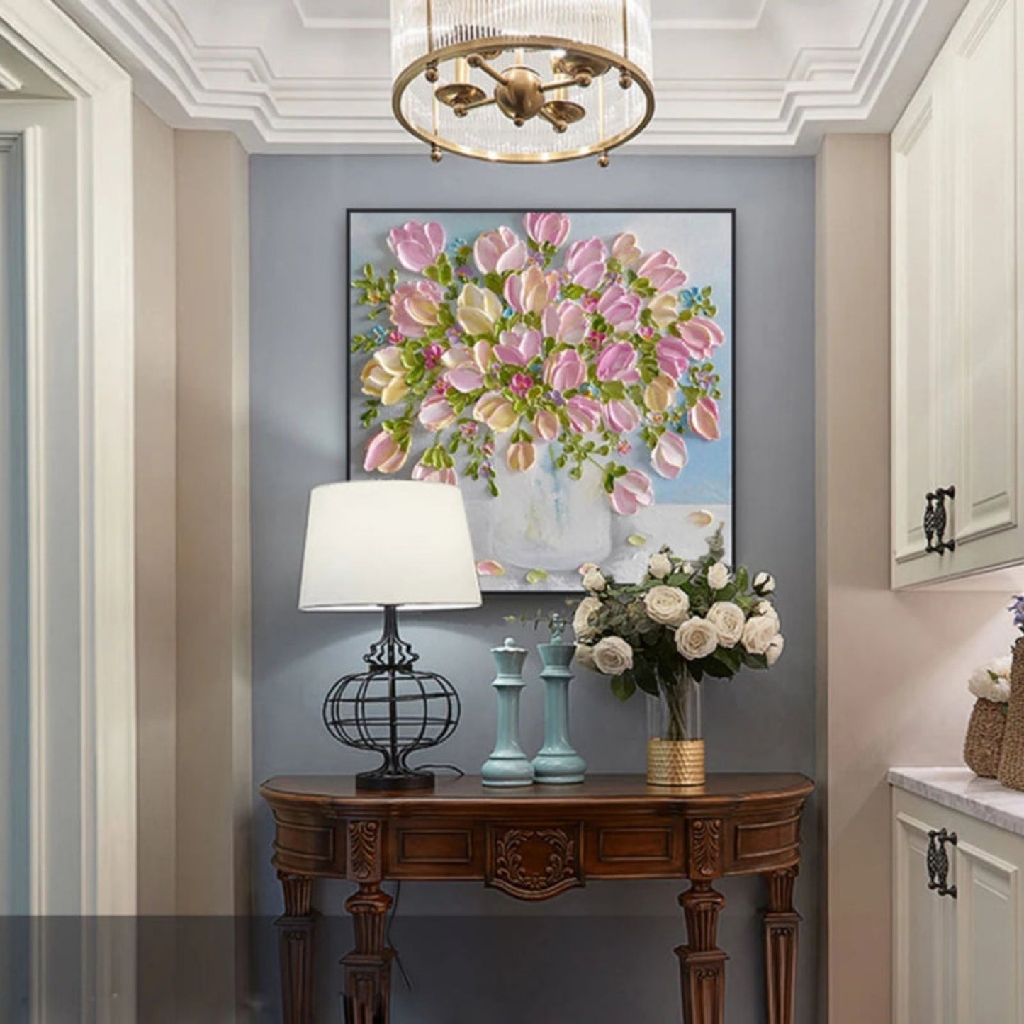 Spring Harmony Floral Wall Art – Hand-Painted Textured Pink Flower Canvas