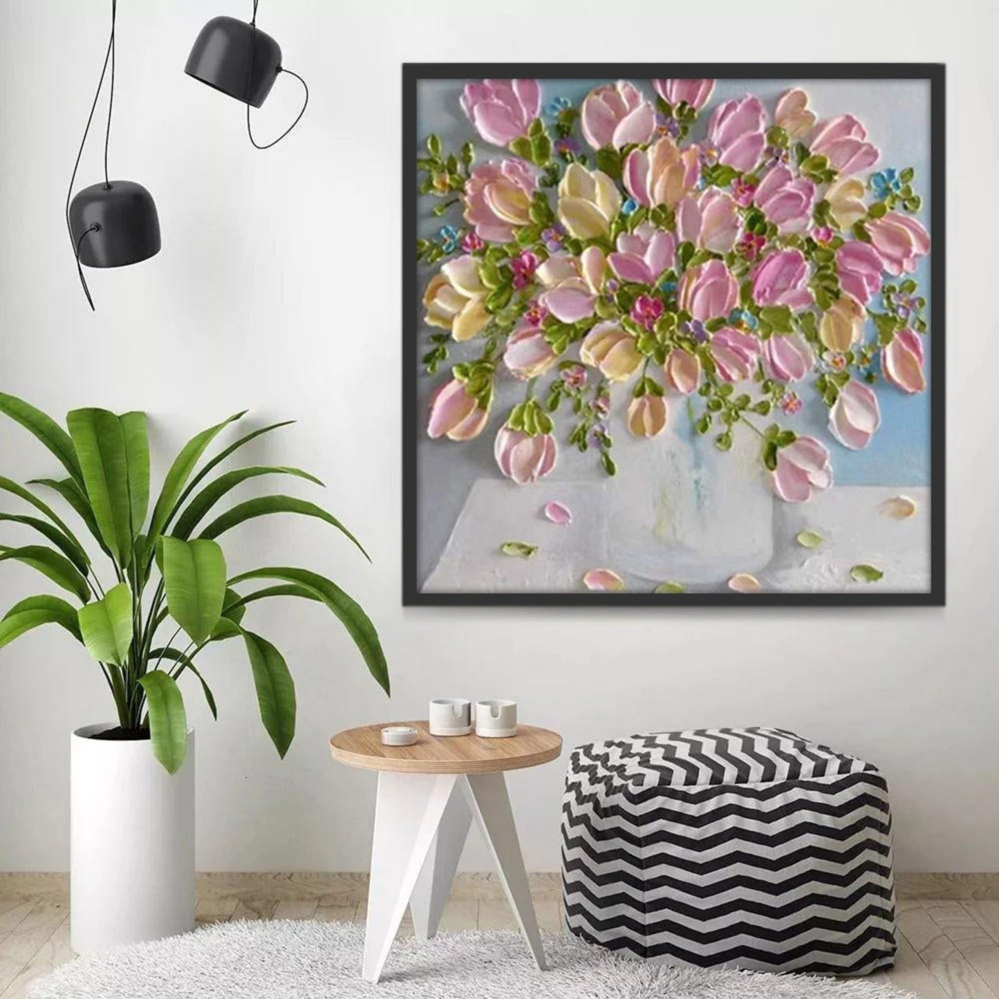 Spring Harmony Floral Wall Art – Hand-Painted Textured Pink Flower Canvas