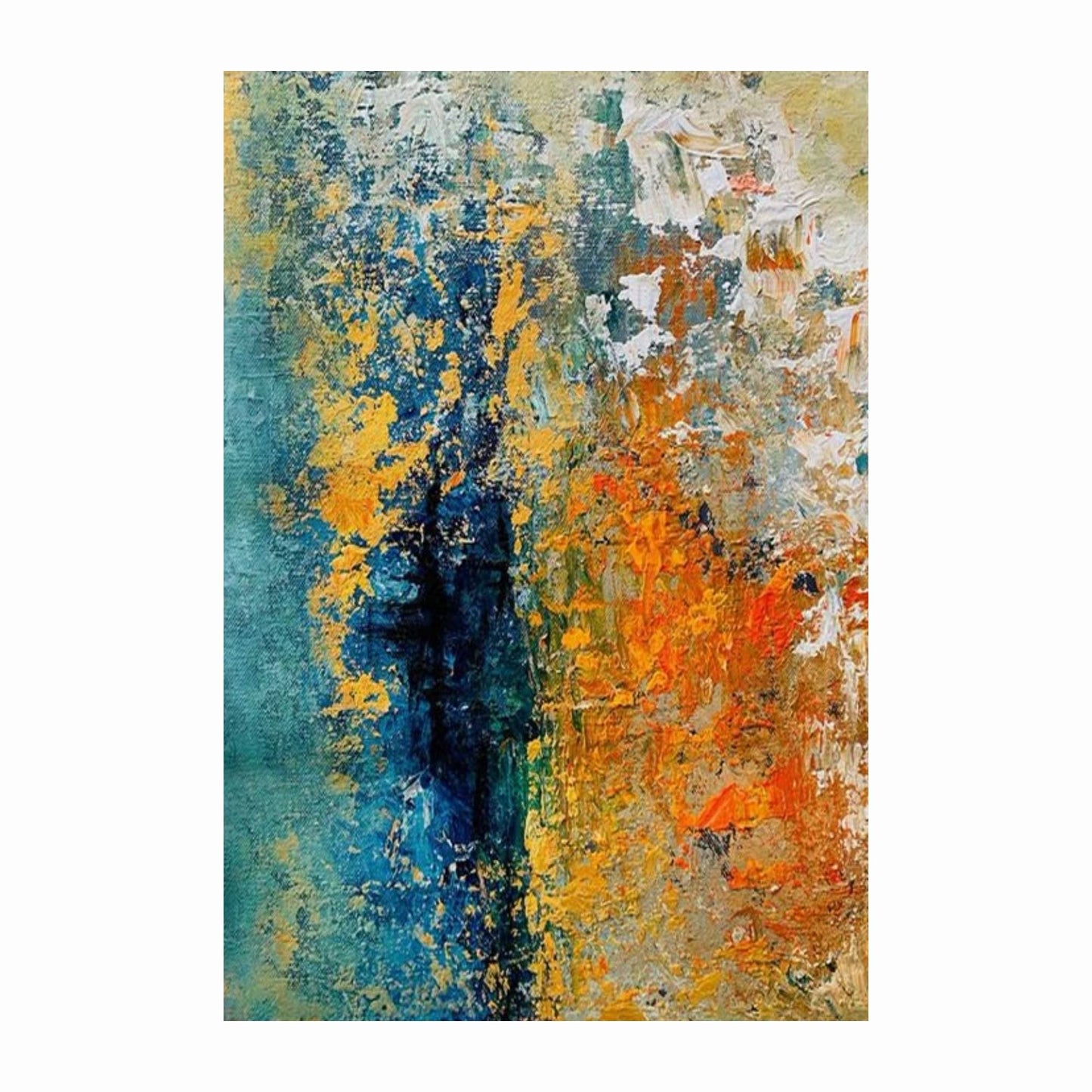 Ethereal Fusion Abstract Wall Art – Hand-Painted Blue, Gold & Orange Textured Canvas