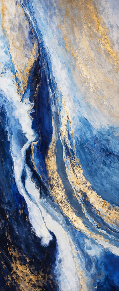Abstract Blue and Gold Wall Art – Modern Luxury Canvas Painting