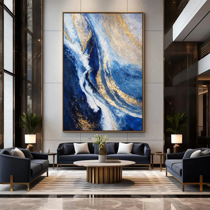 Modern living room with abstract art on the wall
