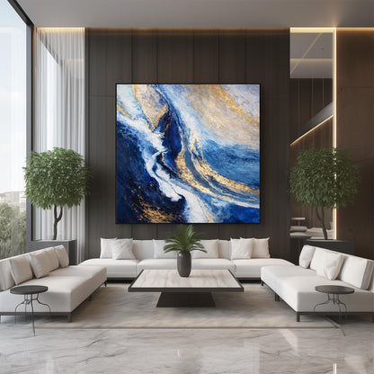 Abstract Blue and Gold Wall Art – Modern Luxury Canvas Painting