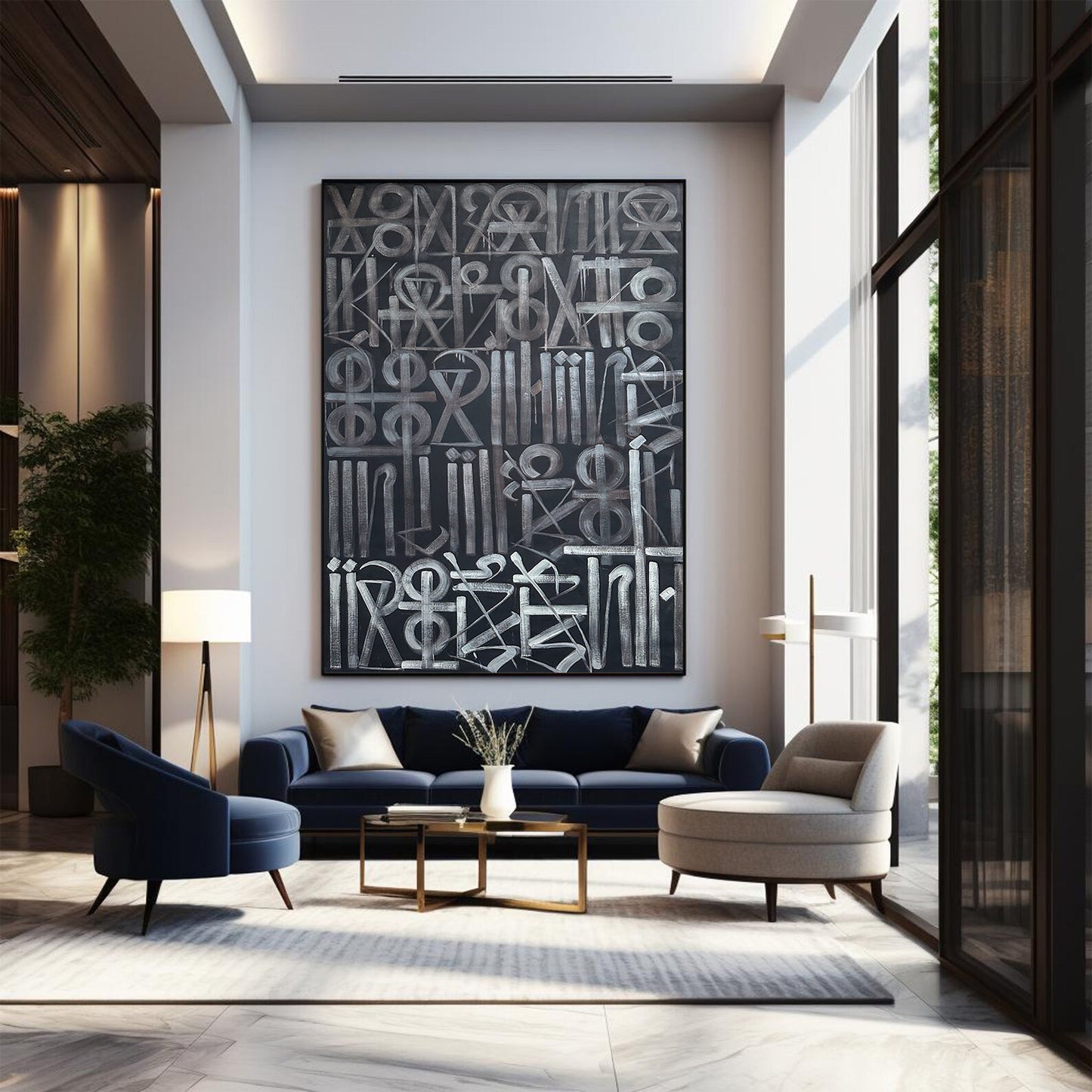 Abstract Typographic Black & White Hand Painted Wall Art