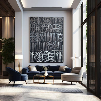 Abstract Typographic Black & White Hand Painted Wall Art