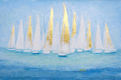 Attractive Abstract Gold Foil Boats Minimalist Art