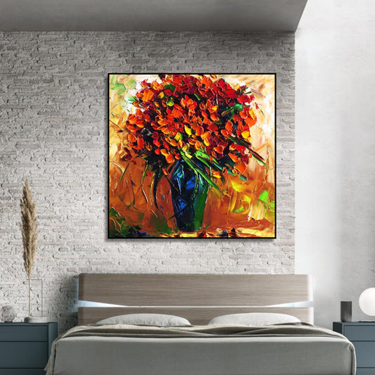 Cosy Textured Autumn Floral Impasto Oil Canvas Painting