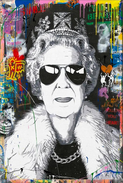 Banksy Style Queen Elizabeth Graffiti Wall Hanging Pop Art