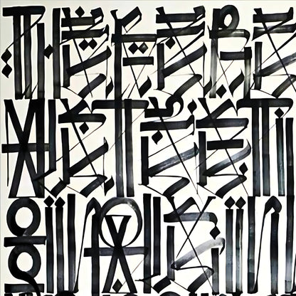 Black White Red Abstract Graffiti Script Painting – Hand-Painted Canvas