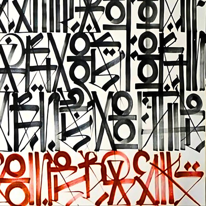 Black White Red Abstract Graffiti Script Painting – Hand-Painted Canvas