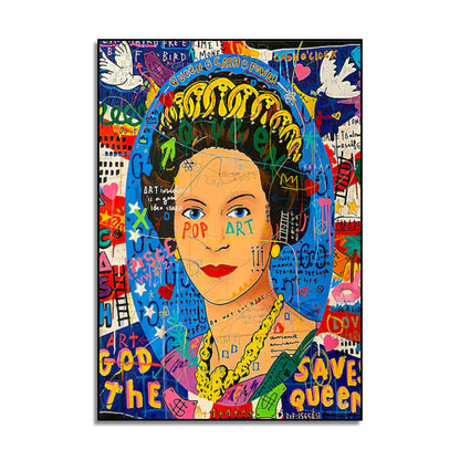 Blue & Tan Queen Elizabeth Banksy Style Graffiti Pop Art