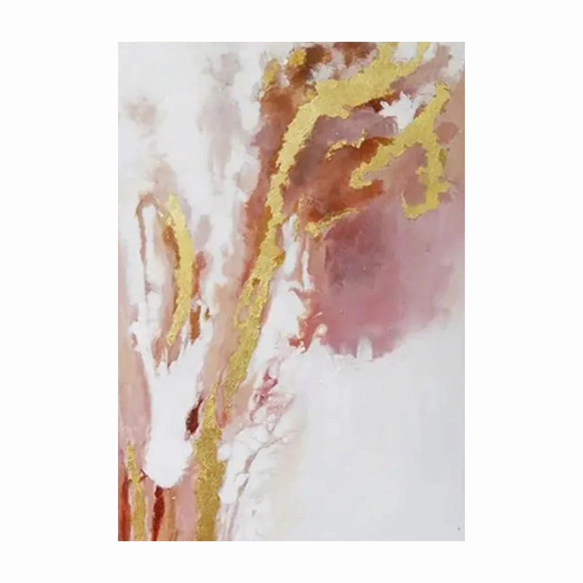 Abstract art with gold and pink brushstrokes on a white background