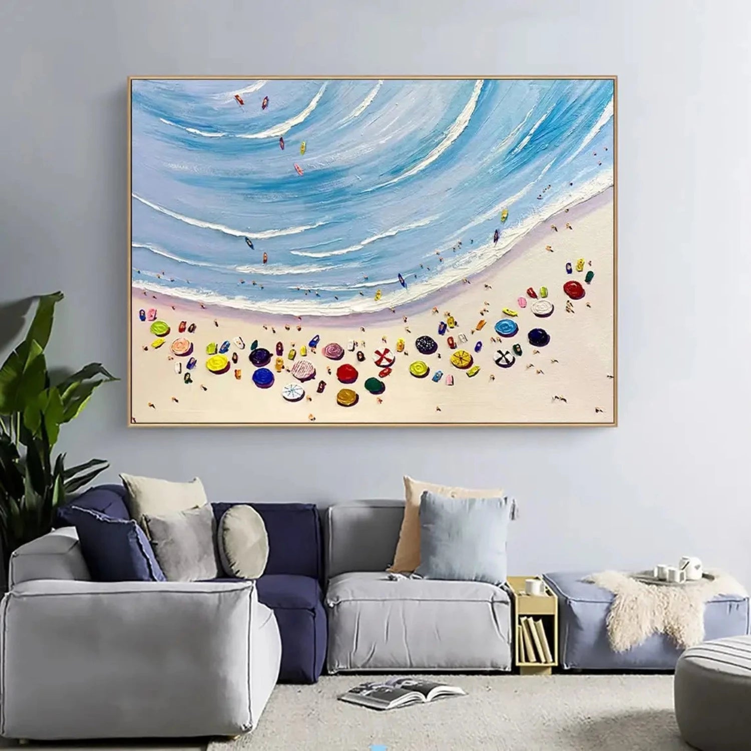 Boho Overhead People on Beach Aerial View Painting