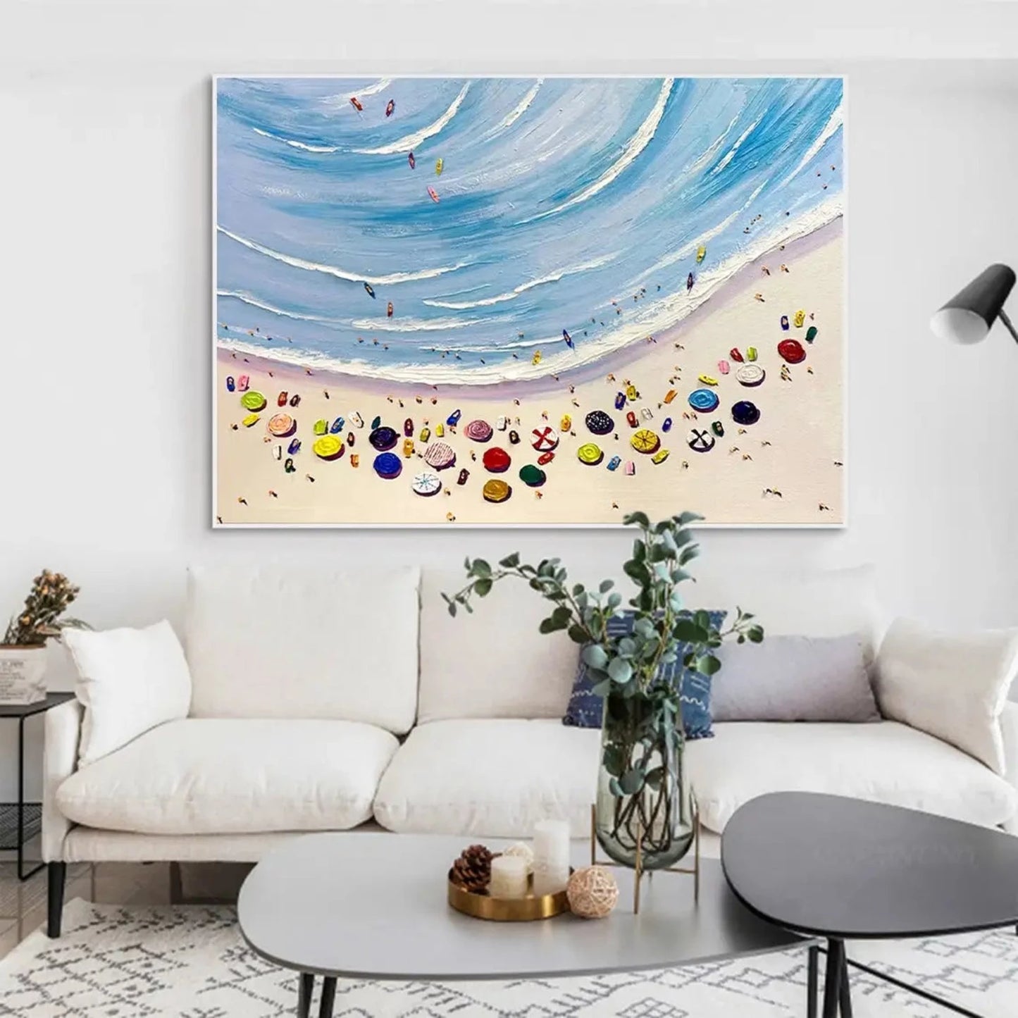 Boho Overhead People on Beach Aerial View Painting