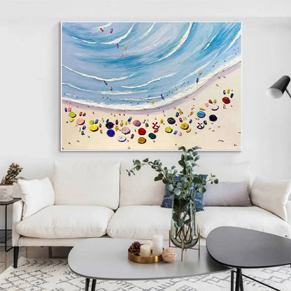 Boho Overhead People on Beach Aerial View Painting