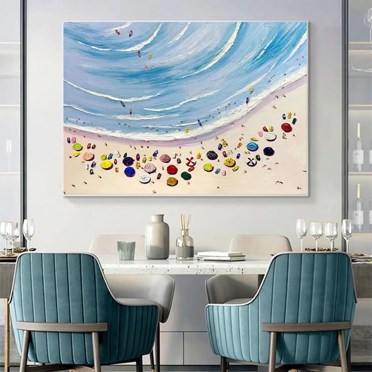 Boho Overhead People on Beach Aerial View Painting