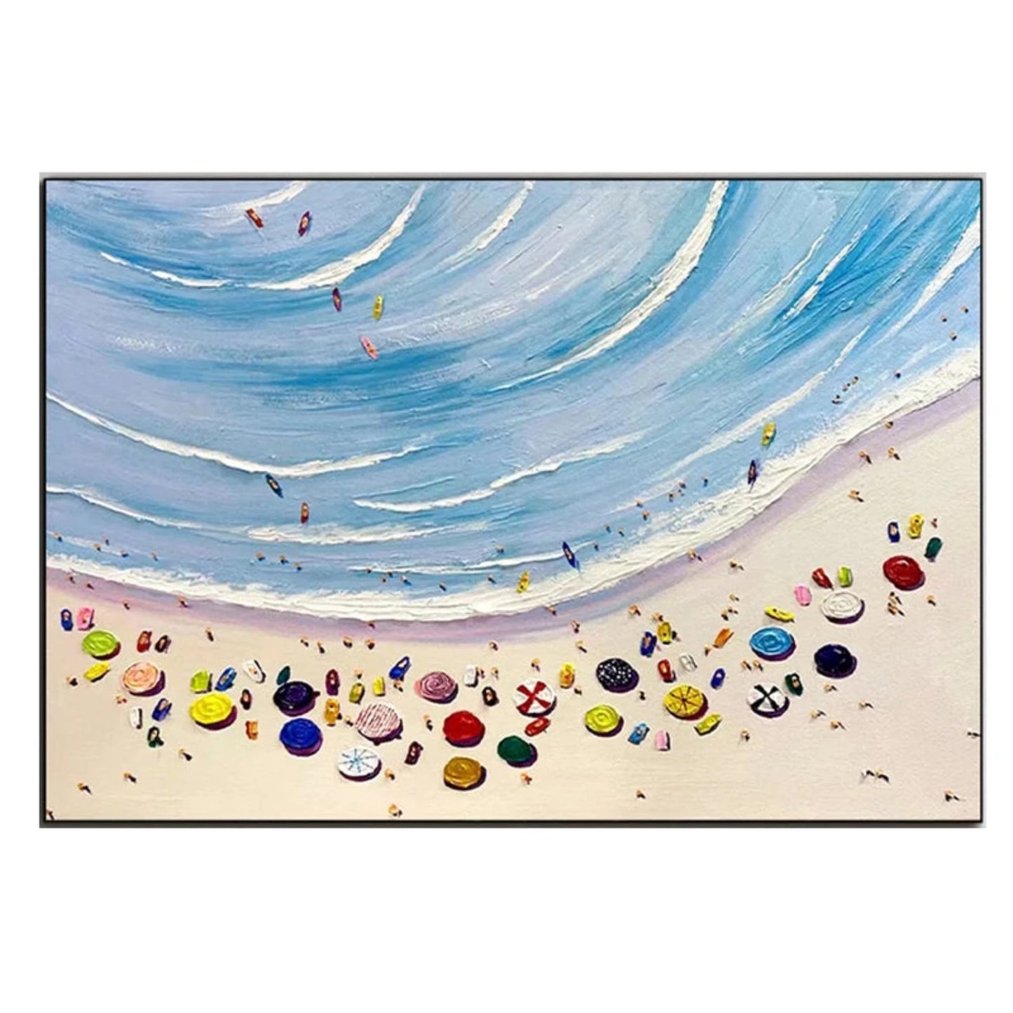 Boho Overhead People on Beach Aerial View Painting