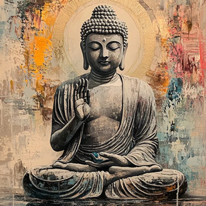 Buddha Blessing Wall Art – Hand-Painted Lotus Meditation Canvas