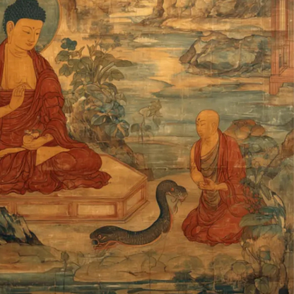 Buddha with Disciple Hand-Painted Canvas – Spiritual Asian Art Wall Decor