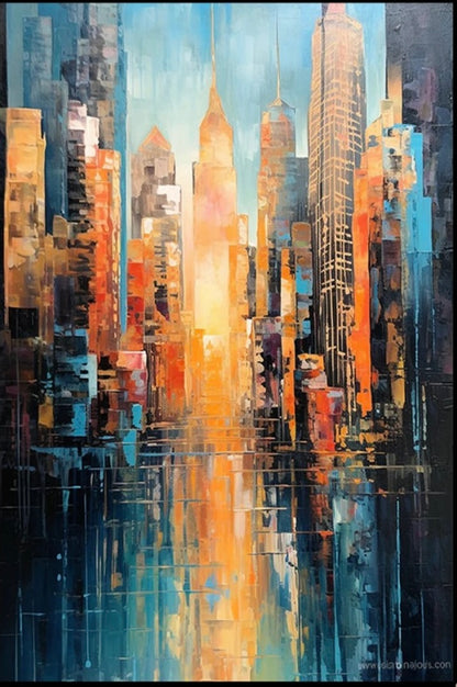 Bella vista sul mare moderna città pittura strutturata