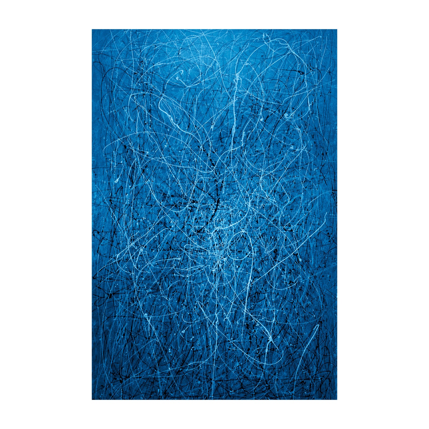 Celestial Drifts - Blue, Black & White Abstract Drip Painting | Pollock-Inspired Art