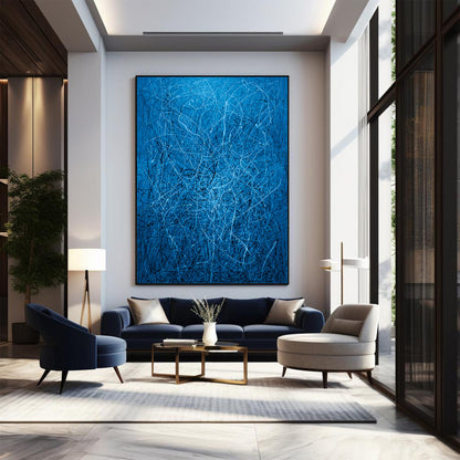 Celestial Drifts - Blue, Black & White Abstract Drip Painting | Pollock-Inspired Art