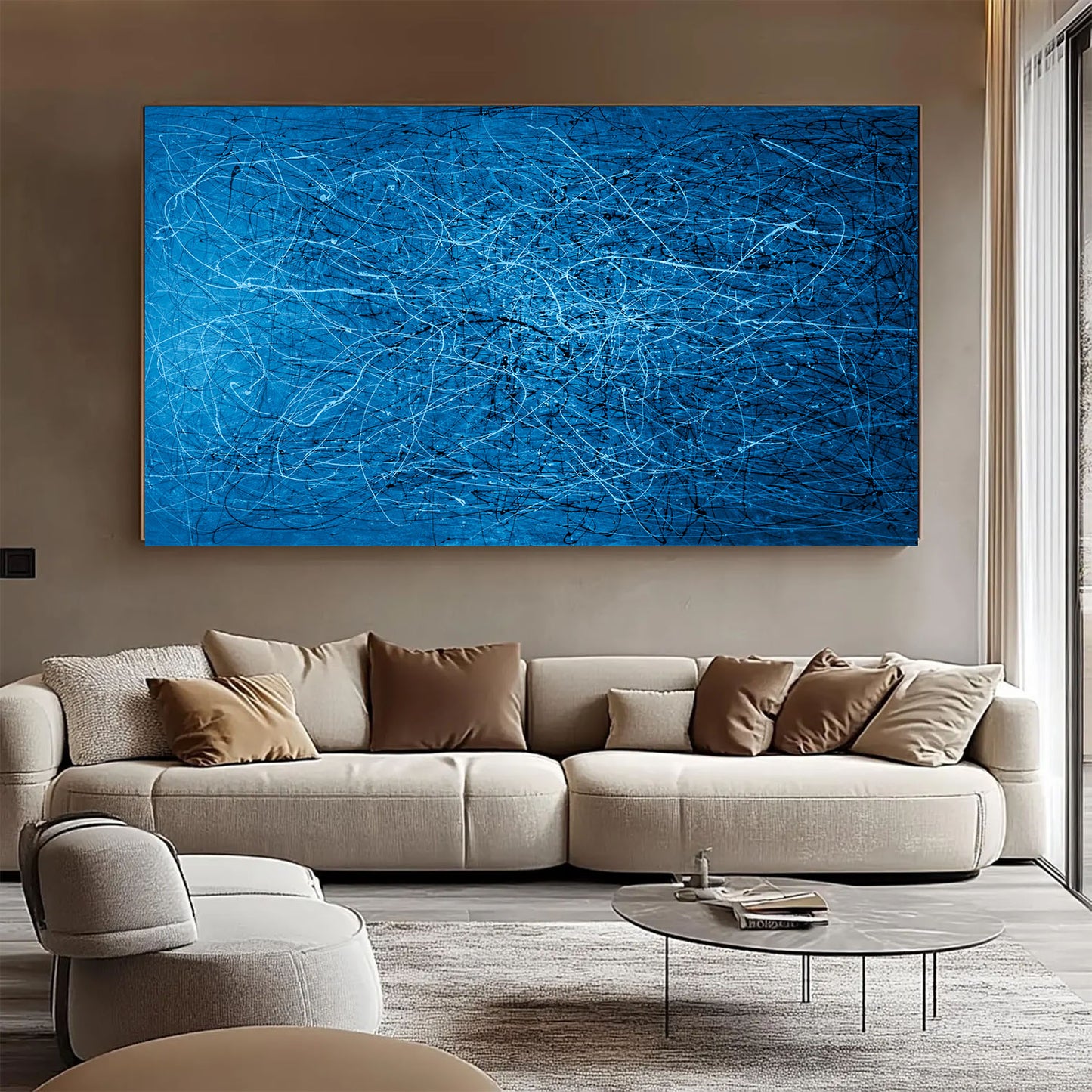 Celestial Drifts - Blue, Black & White Abstract Drip Painting | Pollock-Inspired Art