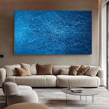 Celestial Drifts - Blue, Black & White Abstract Drip Painting | Pollock-Inspired Art