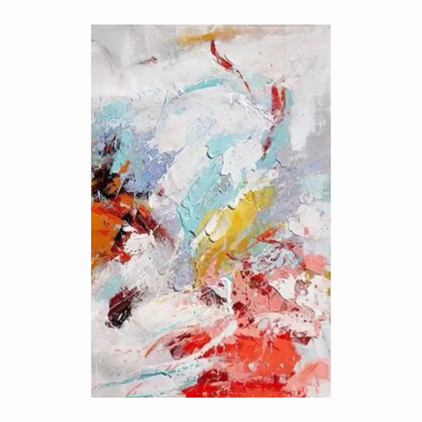 Abstract painting with colorful splashes on a white background
