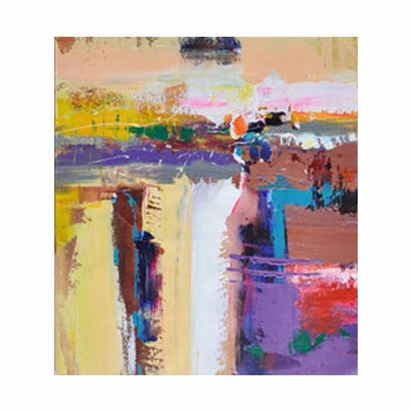 Abstract painting with colorful brush strokes on a white background