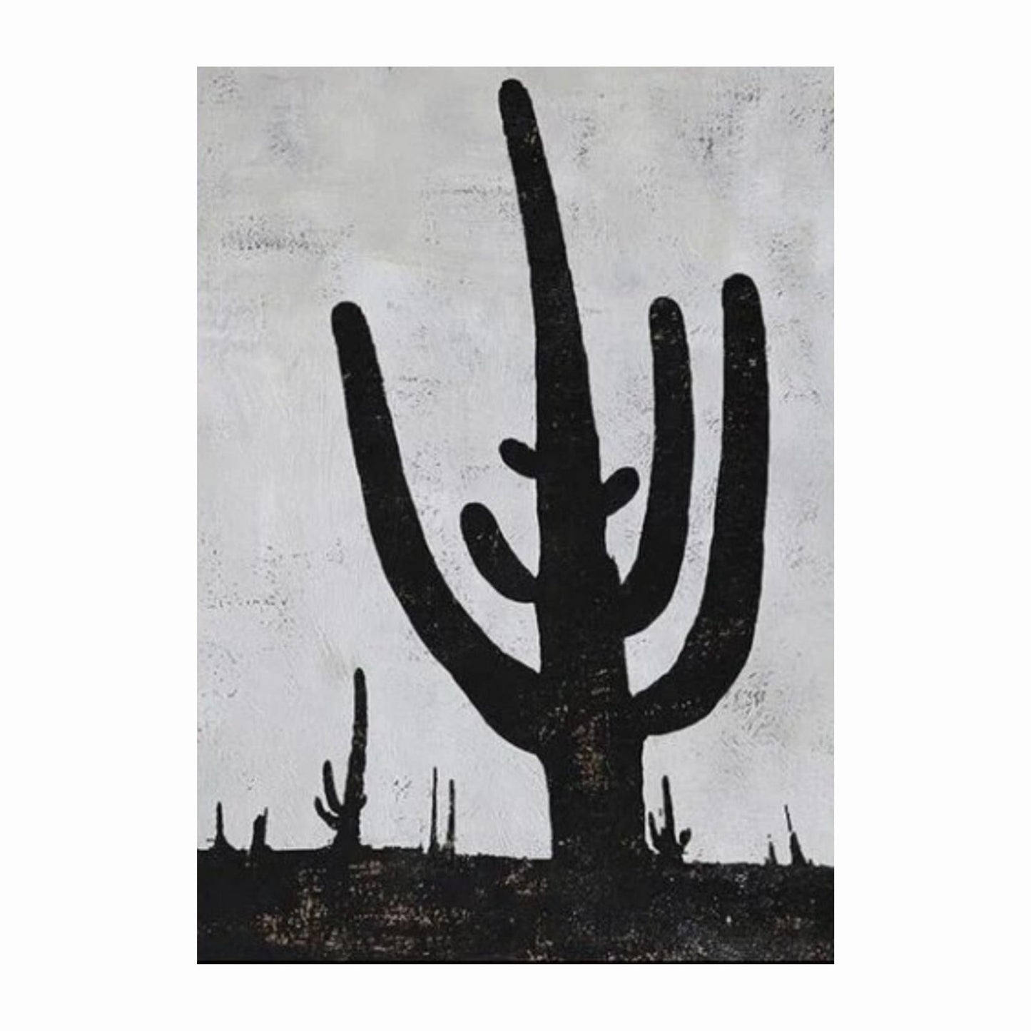 Black silhouette of a cactus against a light gray background