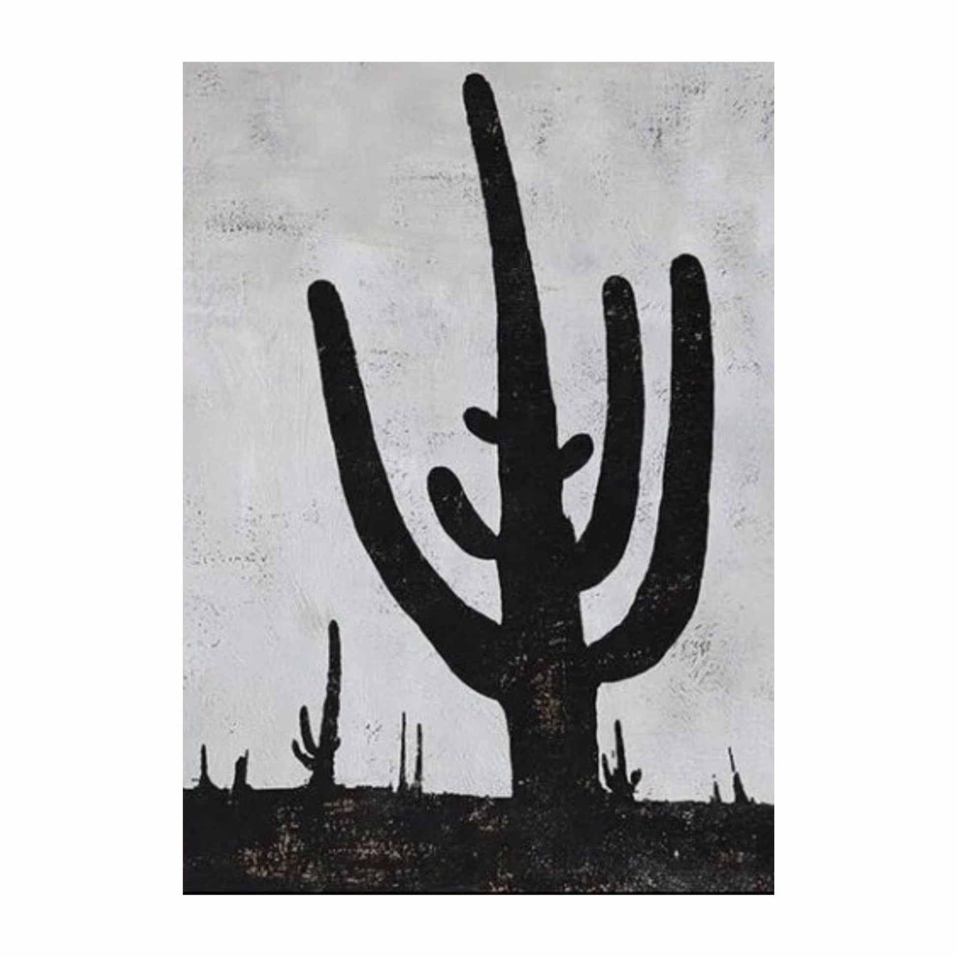 Black silhouette of a cactus against a light gray background