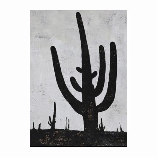Black silhouette of a cactus against a light gray background