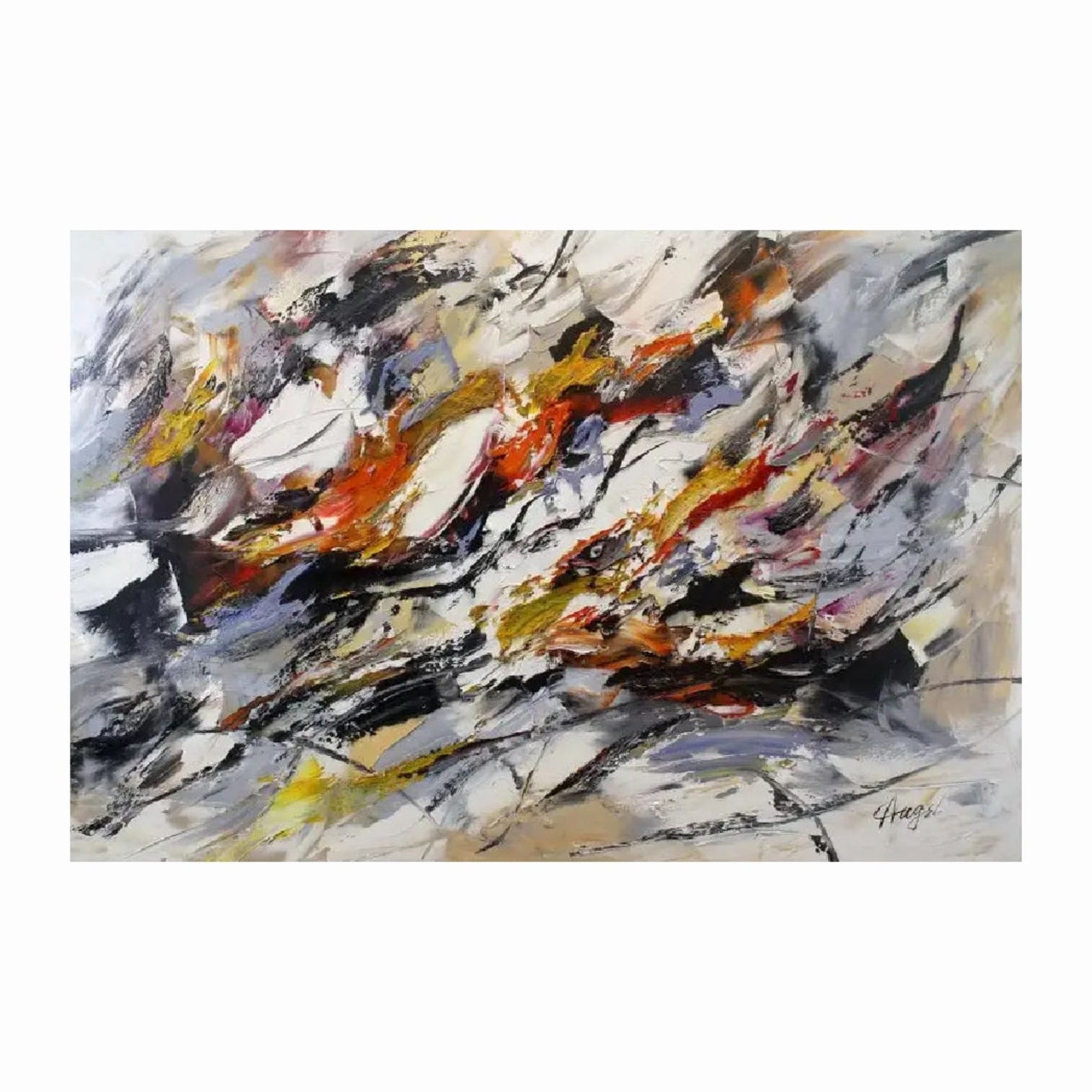 Abstract painting with a variety of colors on a white background