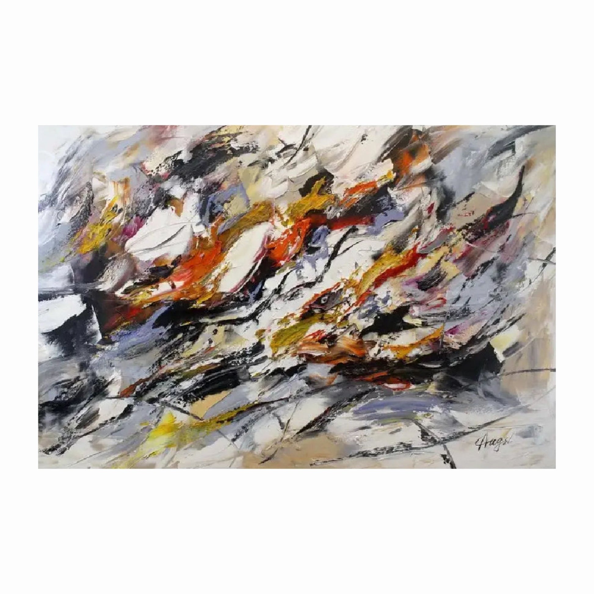 Abstract painting with a variety of colors on a white background