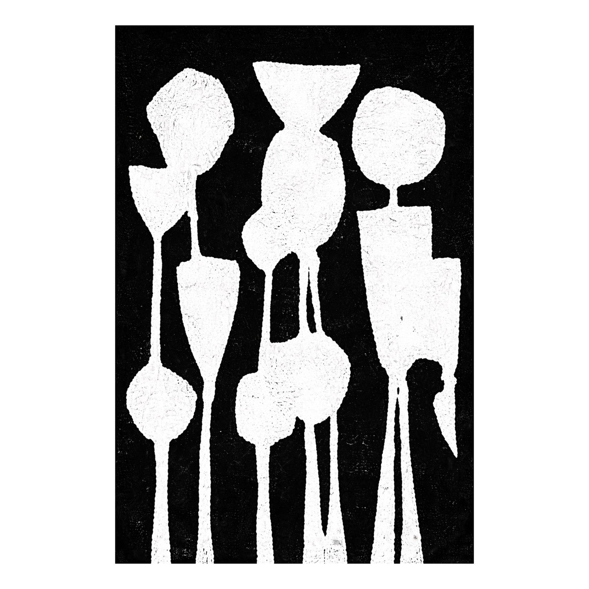 Black and white abstract art with geometric shapes on a white background